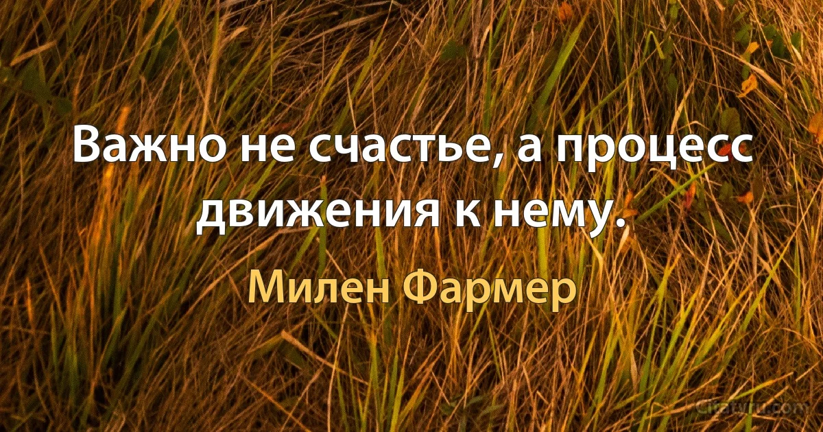 Важно не счастье, а процесс движения к нему. (Милен Фармер)