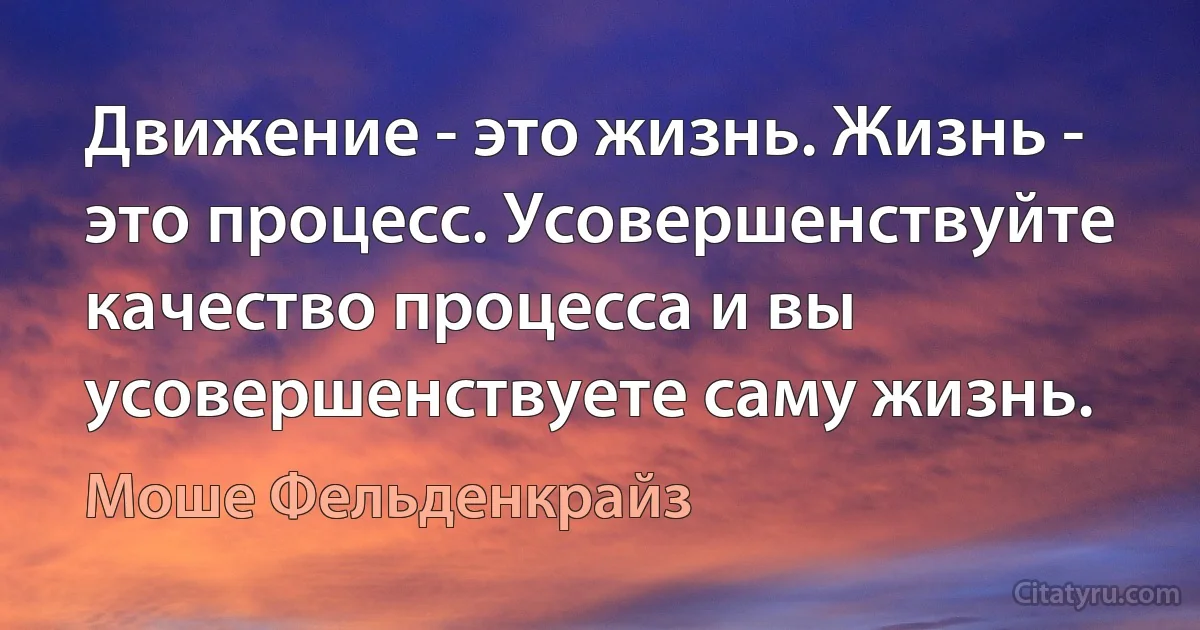 Движение - это жизнь. Жизнь - это процесс. Усовершенствуйте качество процесса и вы усовершенствуете саму жизнь. (Моше Фельденкрайз)