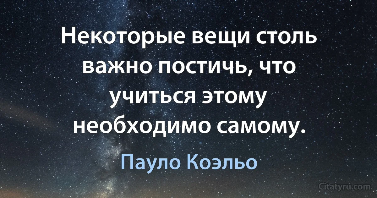 Некоторые вещи столь важно постичь, что учиться этому необходимо самому. (Пауло Коэльо)