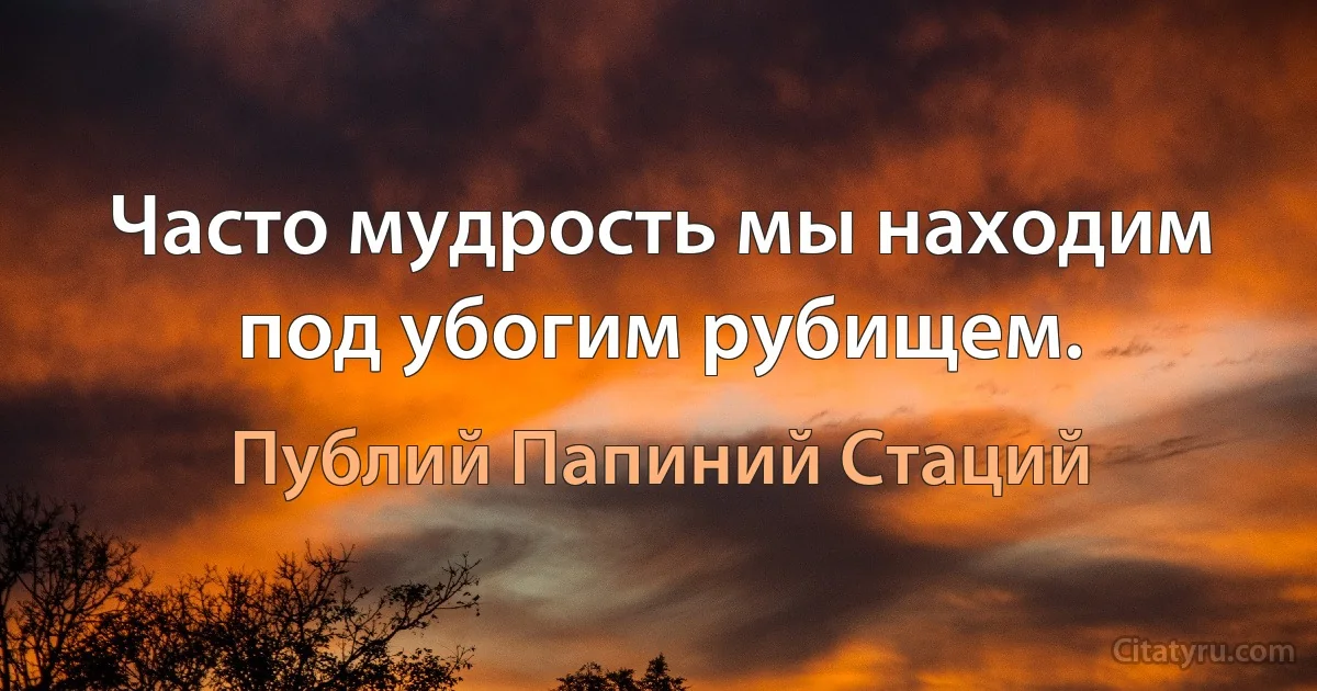 Часто мудрость мы находим под убогим рубищем. (Публий Папиний Стаций)