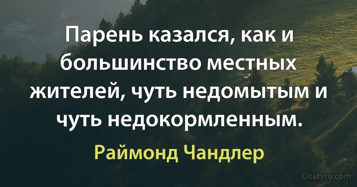 Парень казался, как и большинство местных жителей, чуть недомытым и чуть недокормленным. (Раймонд Чандлер)