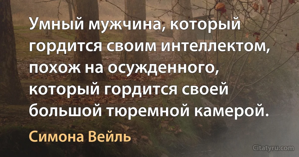 Умный мужчина, который гордится своим интеллектом, похож на осужденного, который гордится своей большой тюремной камерой. (Симона Вейль)