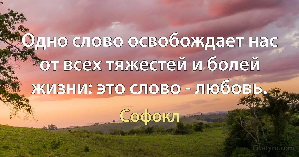 Одно слово освобождает нас от всех тяжестей и болей жизни: это слово - любовь. (Софокл)