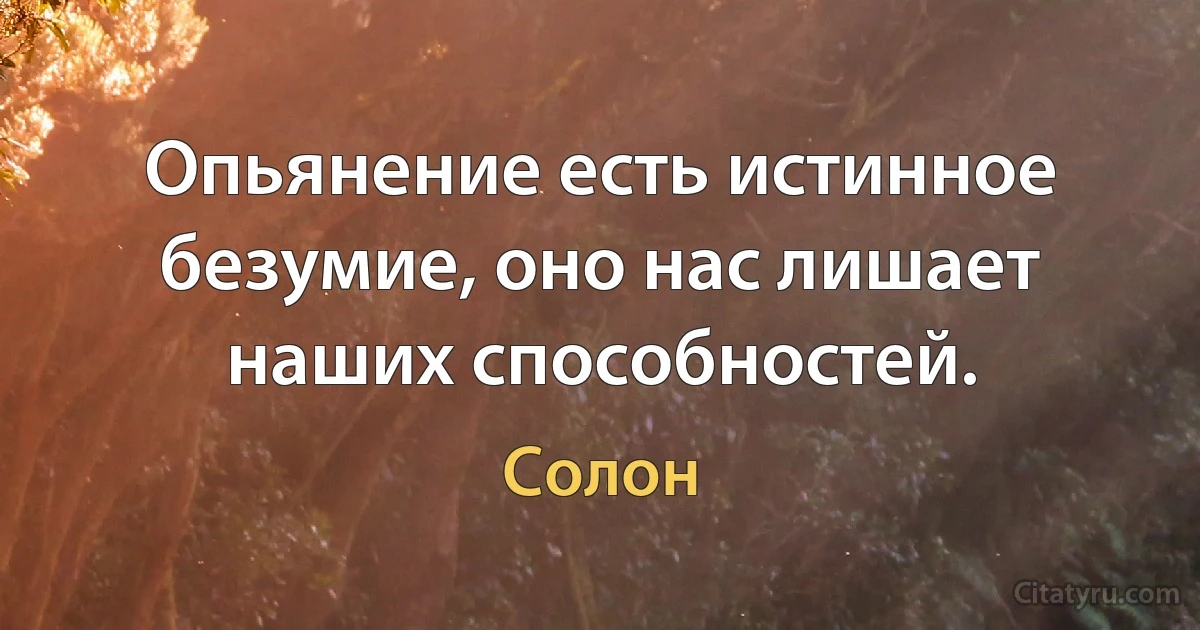 Опьянение есть истинное безумие, оно нас лишает наших способностей. (Солон)