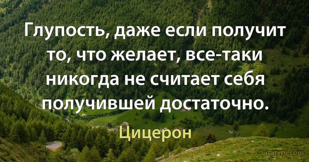 Глупость, даже если получит то, что желает, все-таки никогда не считает себя получившей достаточно. (Цицерон)