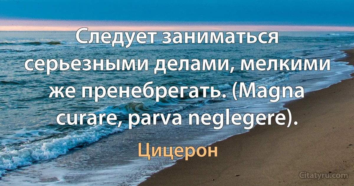 Следует заниматься серьезными делами, мелкими же пренебрегать. (Magna curare, parva neglegere). (Цицерон)