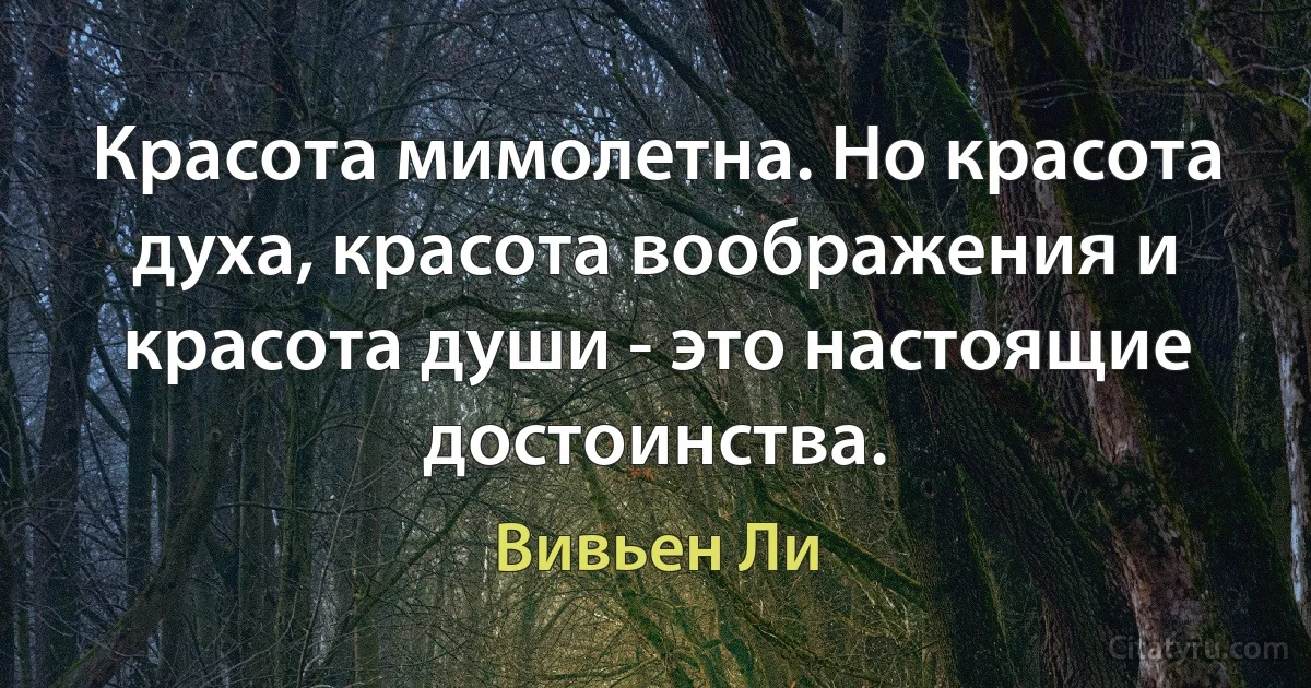 Красота мимолетна. Но красота духа, красота воображения и красота души - это настоящие достоинства. (Вивьен Ли)