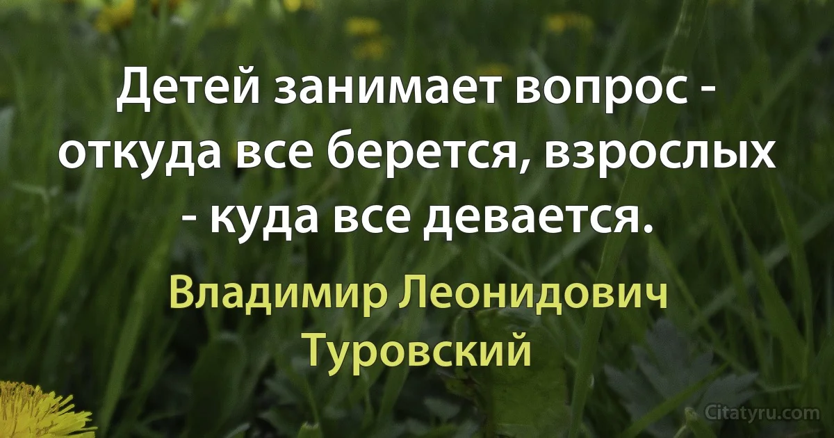 Детей занимает вопрос - откуда все берется, взрослых - куда все девается. (Владимир Леонидович Туровский)