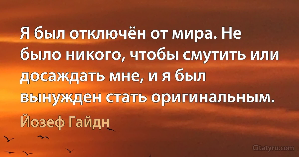 Я был отключён от мира. Не было никого, чтобы смутить или досаждать мне, и я был вынужден стать оригинальным. (Йозеф Гайдн)