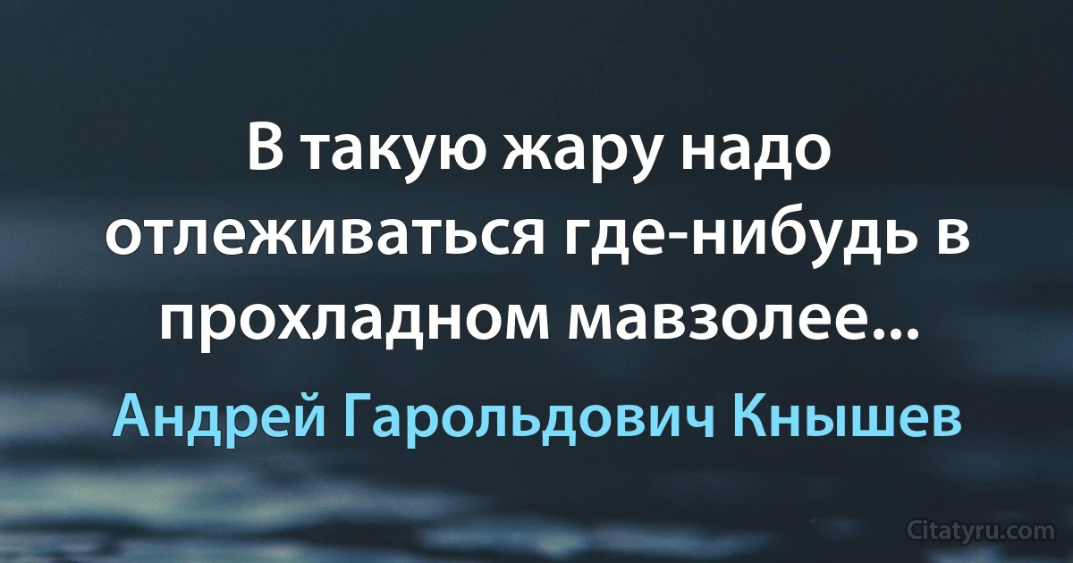 В такую жару надо отлеживаться где-нибудь в прохладном мавзолее... (Андрей Гарольдович Кнышев)