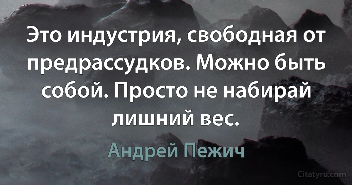 Это индустрия, свободная от предрассудков. Можно быть собой. Просто не набирай лишний вес. (Андрей Пежич)