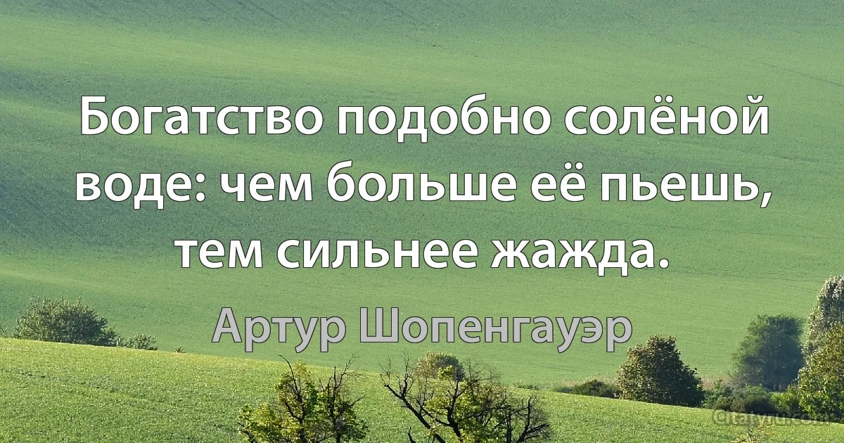 Богатство подобно солёной воде: чем больше её пьешь, тем сильнее жажда. (Артур Шопенгауэр)