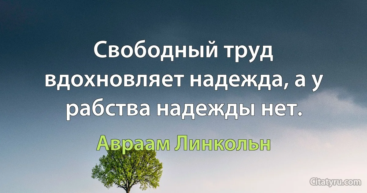 Свободный труд вдохновляет надежда, а у рабства надежды нет. (Авраам Линкольн)