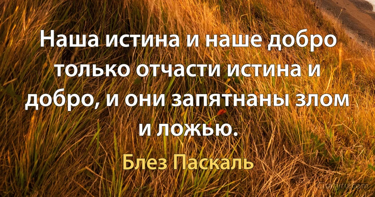 Наша истина и наше добро только отчасти истина и добро, и они запятнаны злом и ложью. (Блез Паскаль)