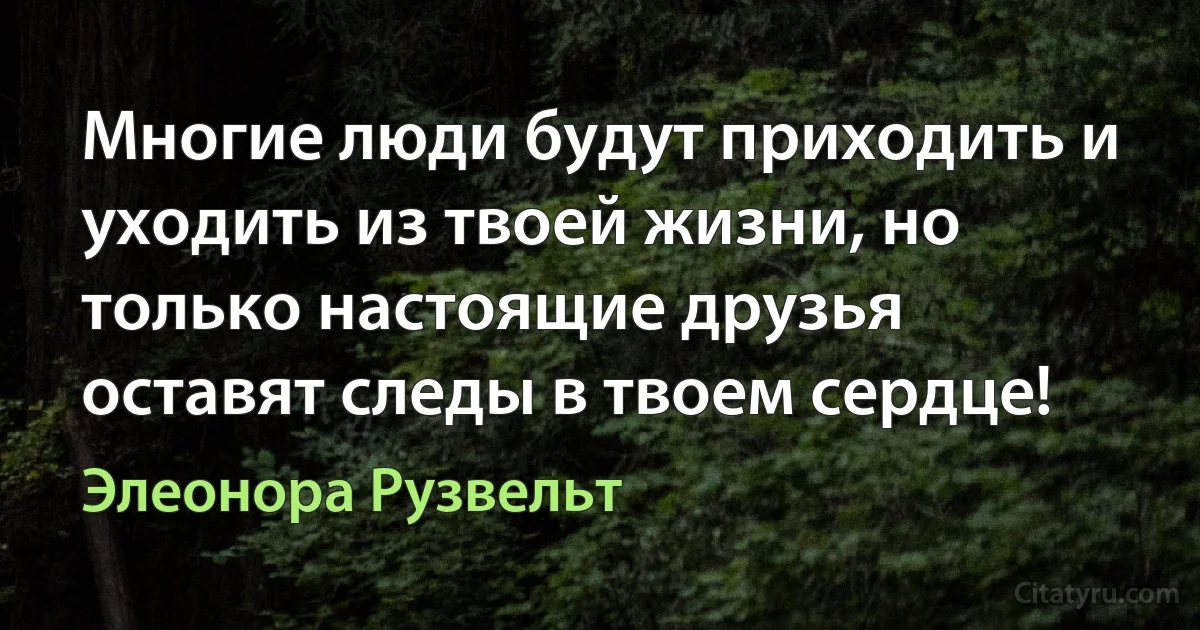 Многие люди будут приходить и уходить из твоей жизни, но только настоящие друзья оставят следы в твоем сердце! (Элеонора Рузвельт)