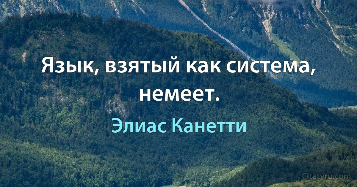 Язык, взятый как система, немеет. (Элиас Канетти)