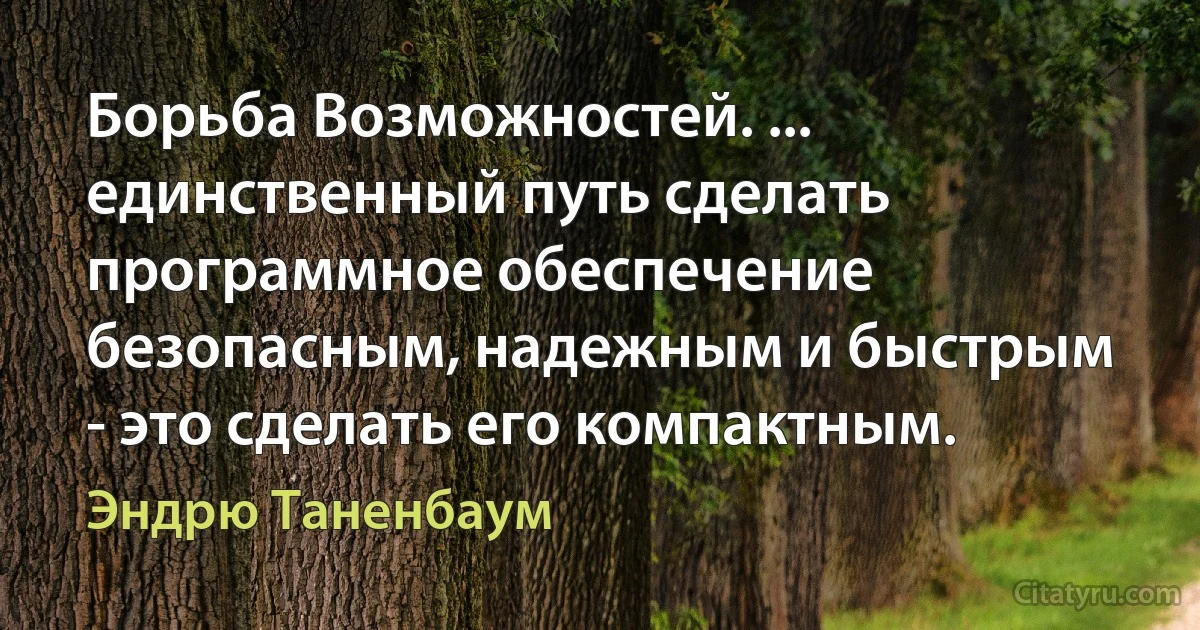 Борьба Возможностей. ... единственный путь сделать программное обеспечение безопасным, надежным и быстрым - это сделать его компактным. (Эндрю Таненбаум)