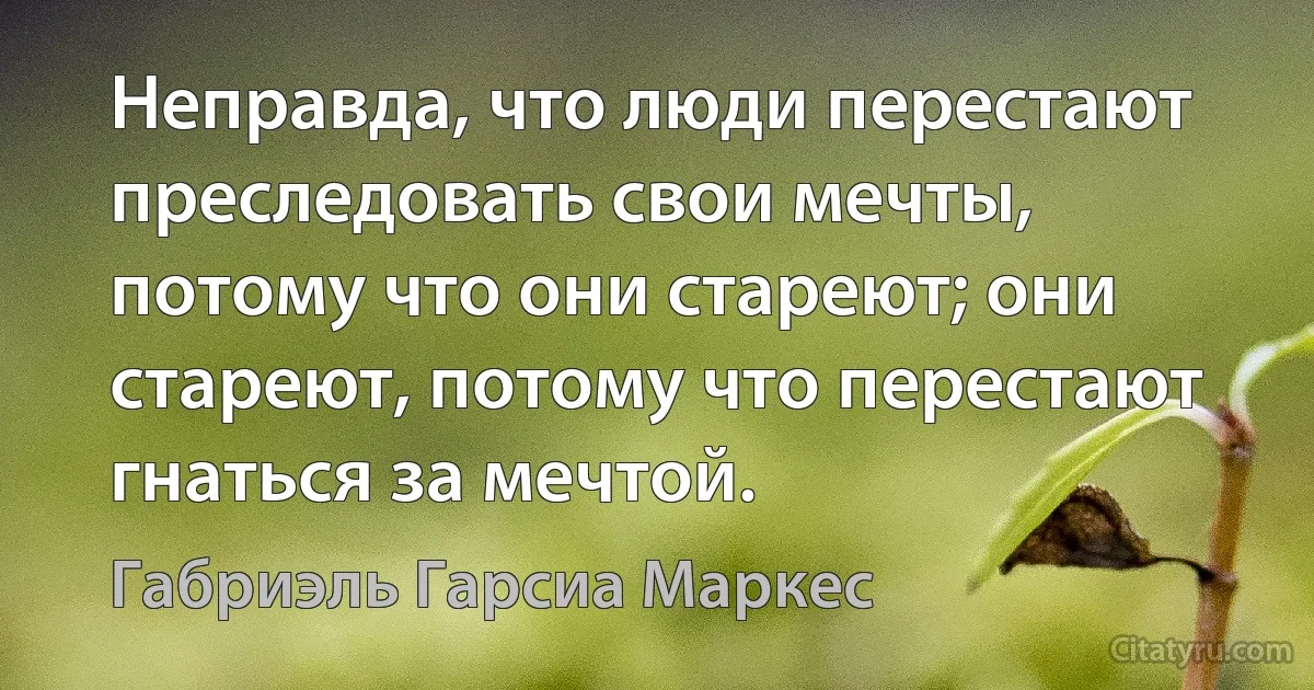 Неправда, что люди перестают преследовать свои мечты, потому что они стареют; они стареют, потому что перестают гнаться за мечтой. (Габриэль Гарсиа Маркес)