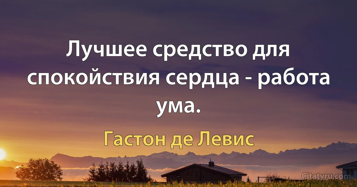 Лучшее средство для спокойствия сердца - работа ума. (Гастон де Левис)