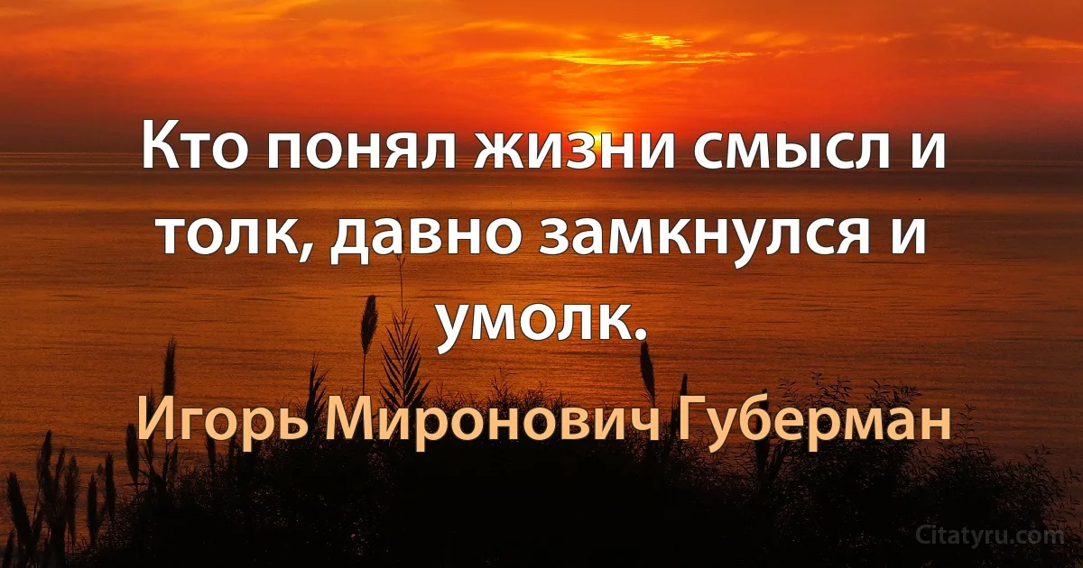 Кто понял жизни смысл и толк, давно замкнулся и умолк. (Игорь Миронович Губерман)