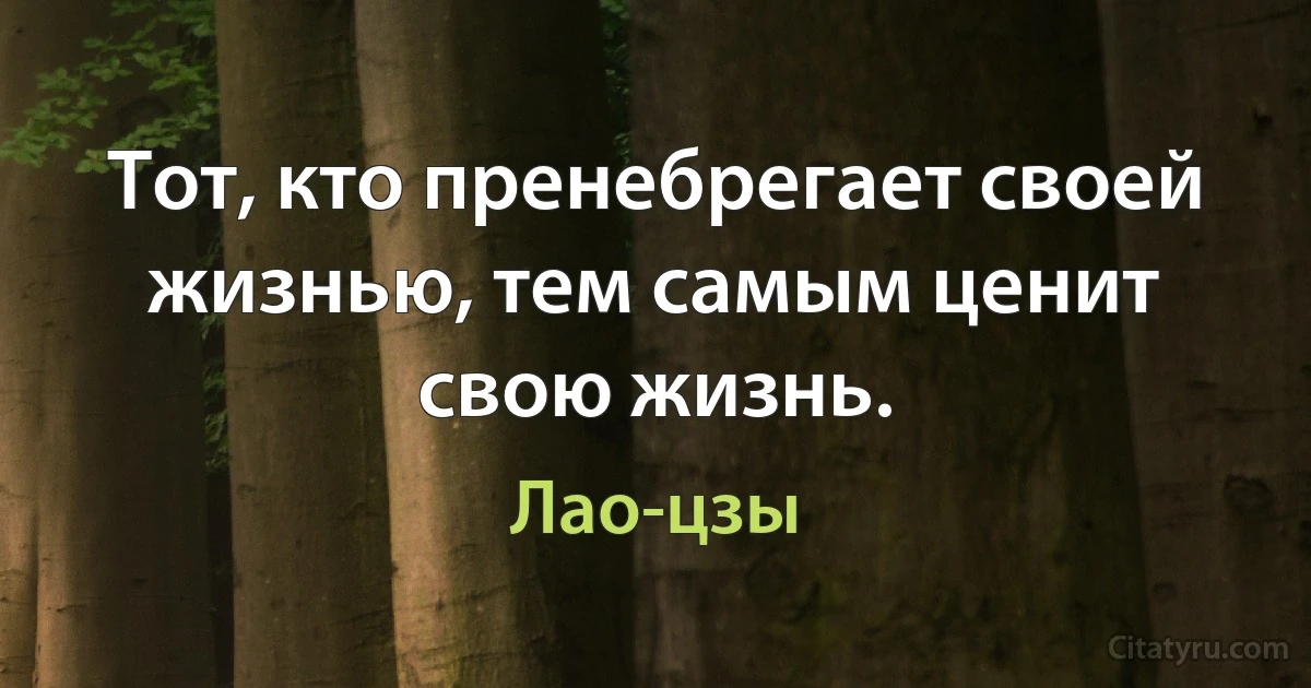 Тот, кто пренебрегает своей жизнью, тем самым ценит свою жизнь. (Лао-цзы)