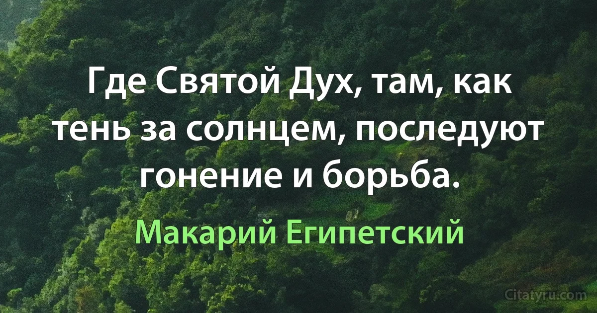 Где Святой Дух, там, как тень за солнцем, последуют гонение и борьба. (Макарий Египетский)