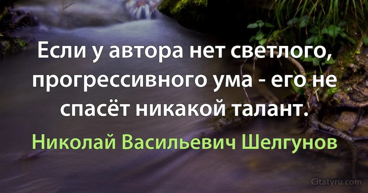 Если у автора нет светлого, прогрессивного ума - его не спасёт никакой талант. (Николай Васильевич Шелгунов)