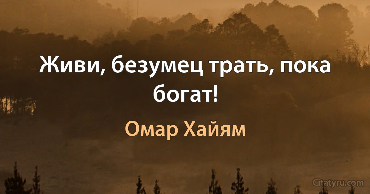 Живи, безумец трать, пока богат! (Омар Хайям)