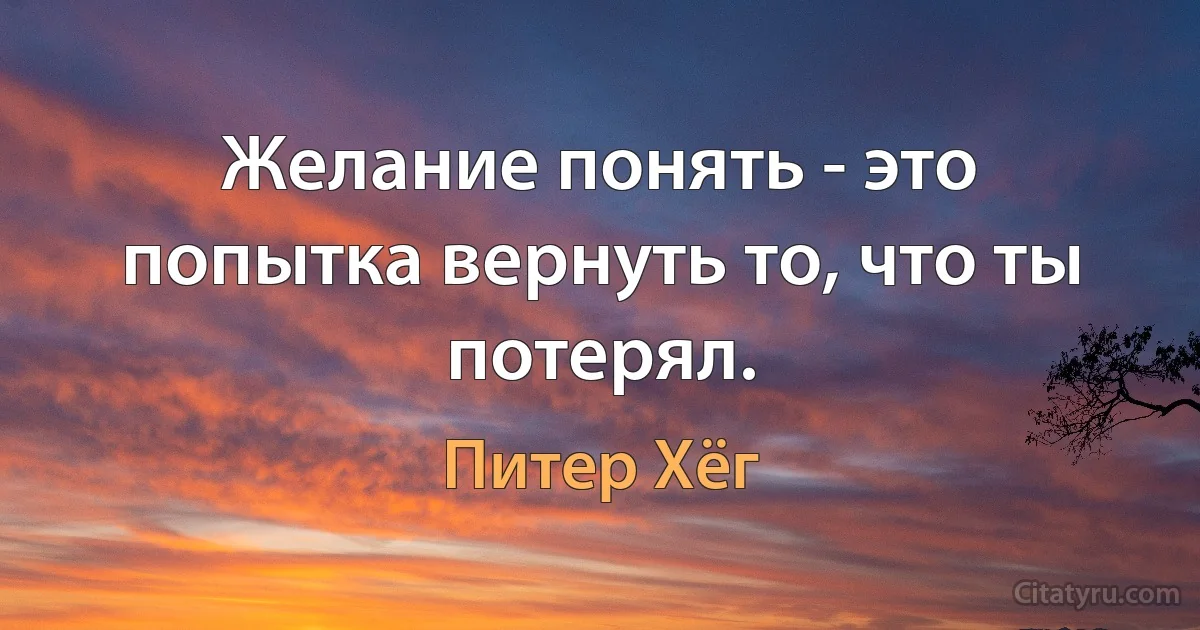 Желание понять - это попытка вернуть то, что ты потерял. (Питер Хёг)