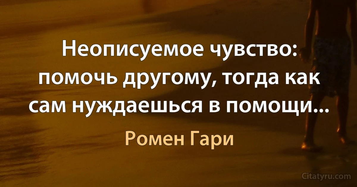 Неописуемое чувство: помочь другому, тогда как сам нуждаешься в помощи... (Ромен Гари)