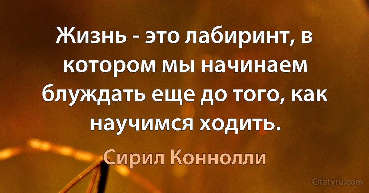 Жизнь - это лабиринт, в котором мы начинаем блуждать еще до того, как научимся ходить. (Сирил Коннолли)