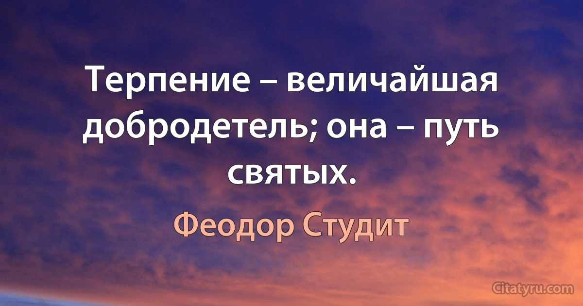 Терпение – величайшая добродетель; она – путь святых. (Феодор Студит)