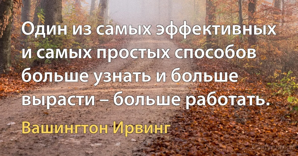 Один из самых эффективных и самых простых способов больше узнать и больше вырасти – больше работать. (Вашингтон Ирвинг)