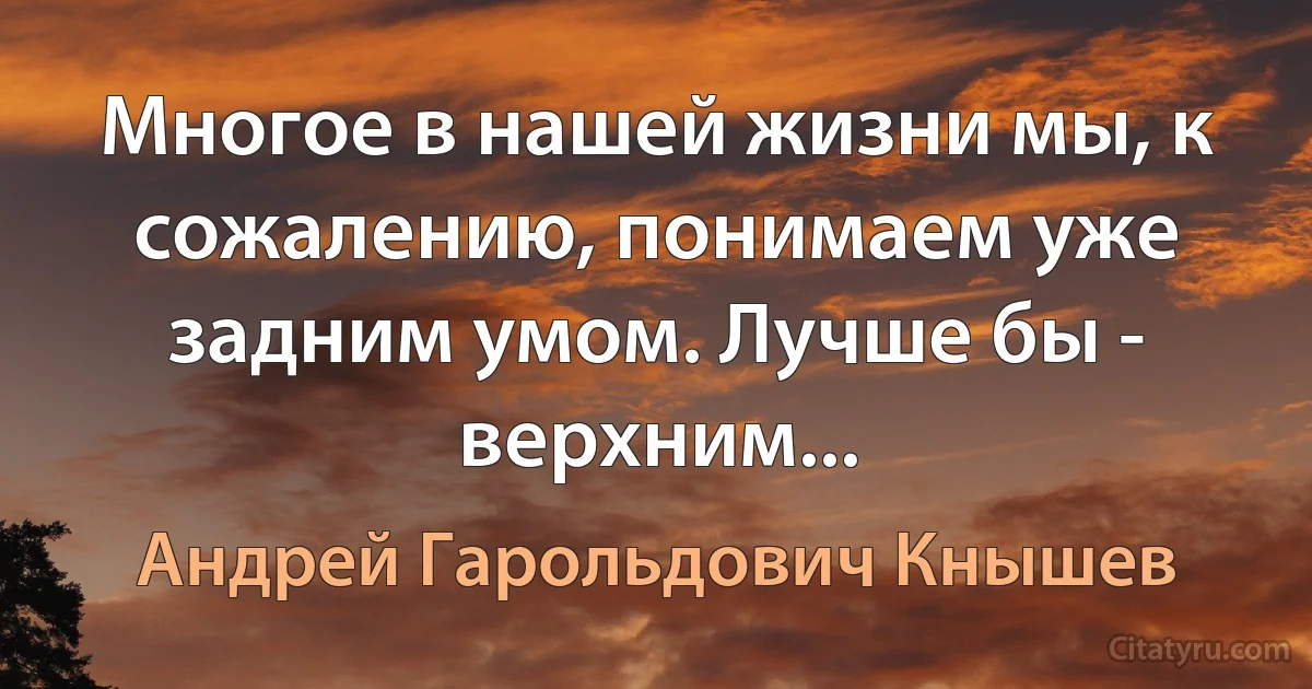 Многое в нашей жизни мы, к сожалению, понимаем уже задним умом. Лучше бы - верхним... (Андрей Гарольдович Кнышев)