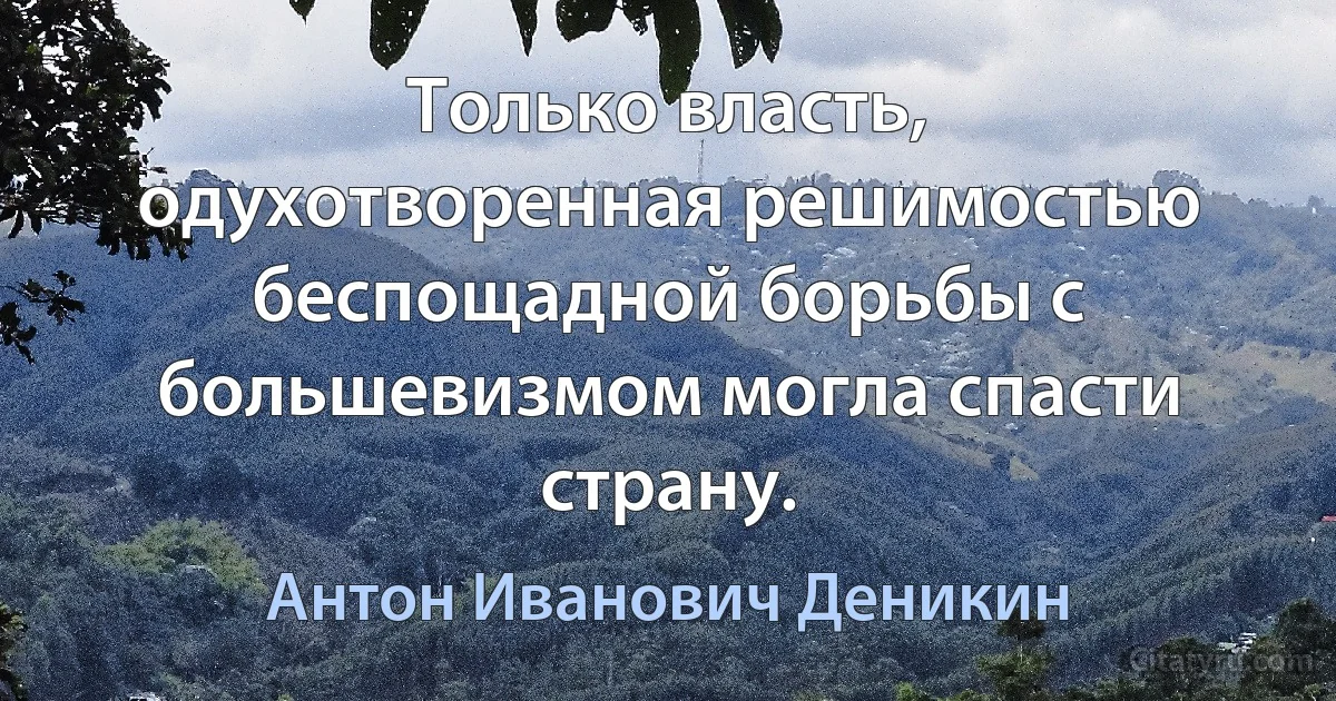 Только власть, одухотворенная решимостью беспощадной борьбы с большевизмом могла спасти страну. (Антон Иванович Деникин)