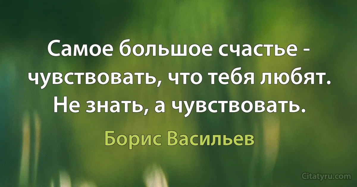 Cамое большое счастье - чувствовать, что тебя любят. Не знать, а чувствовать. (Борис Васильев)