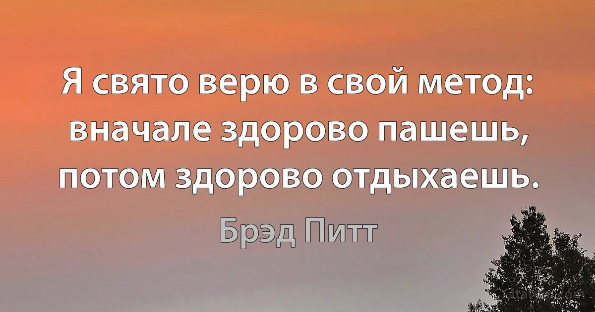 Я свято верю в свой метод: вначале здорово пашешь, потом здорово отдыхаешь. (Брэд Питт)