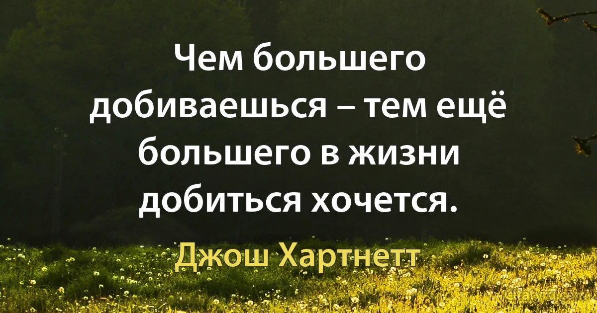 Чем большего добиваешься – тем ещё большего в жизни добиться хочется. (Джош Хартнетт)