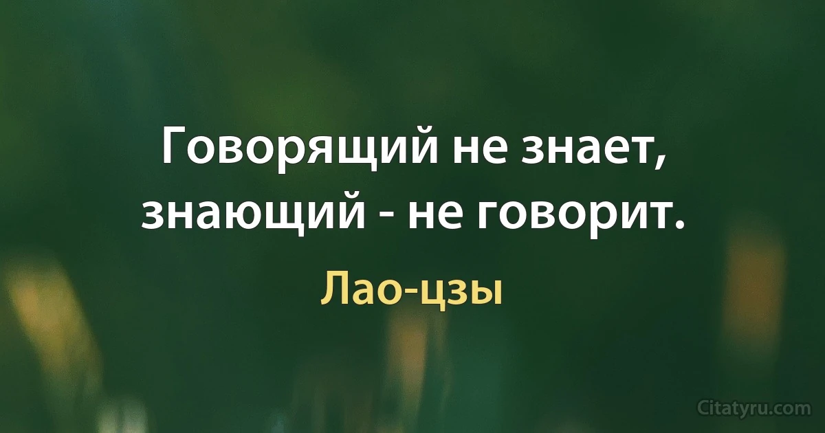 Говорящий не знает, знающий - не говорит. (Лао-цзы)