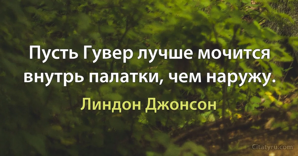 Пусть Гувер лучше мочится внутрь палатки, чем наружу. (Линдон Джонсон)