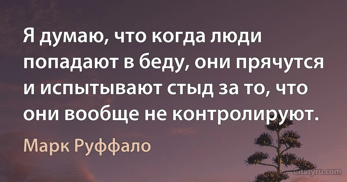 Я думаю, что когда люди попадают в беду, они прячутся и испытывают стыд за то, что они вообще не контролируют. (Марк Руффало)