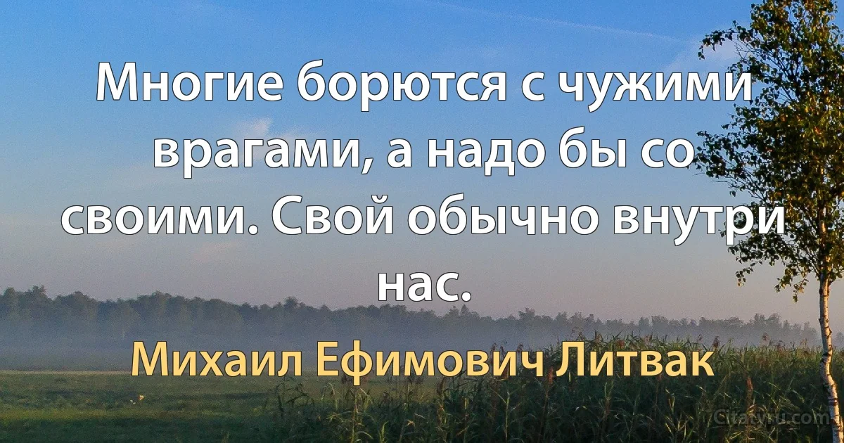 Многие борются с чужими врагами, а надо бы со своими. Свой обычно внутри нас. (Михаил Ефимович Литвак)