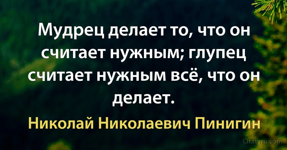 Мудрец делает то, что он считает нужным; глупец считает нужным всё, что он делает. (Николай Николаевич Пинигин)