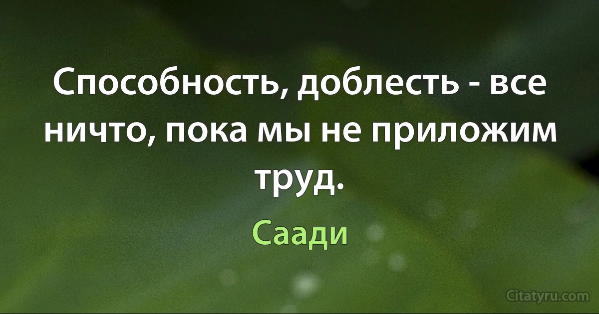 Способность, доблесть - все ничто, пока мы не приложим труд. (Саади)