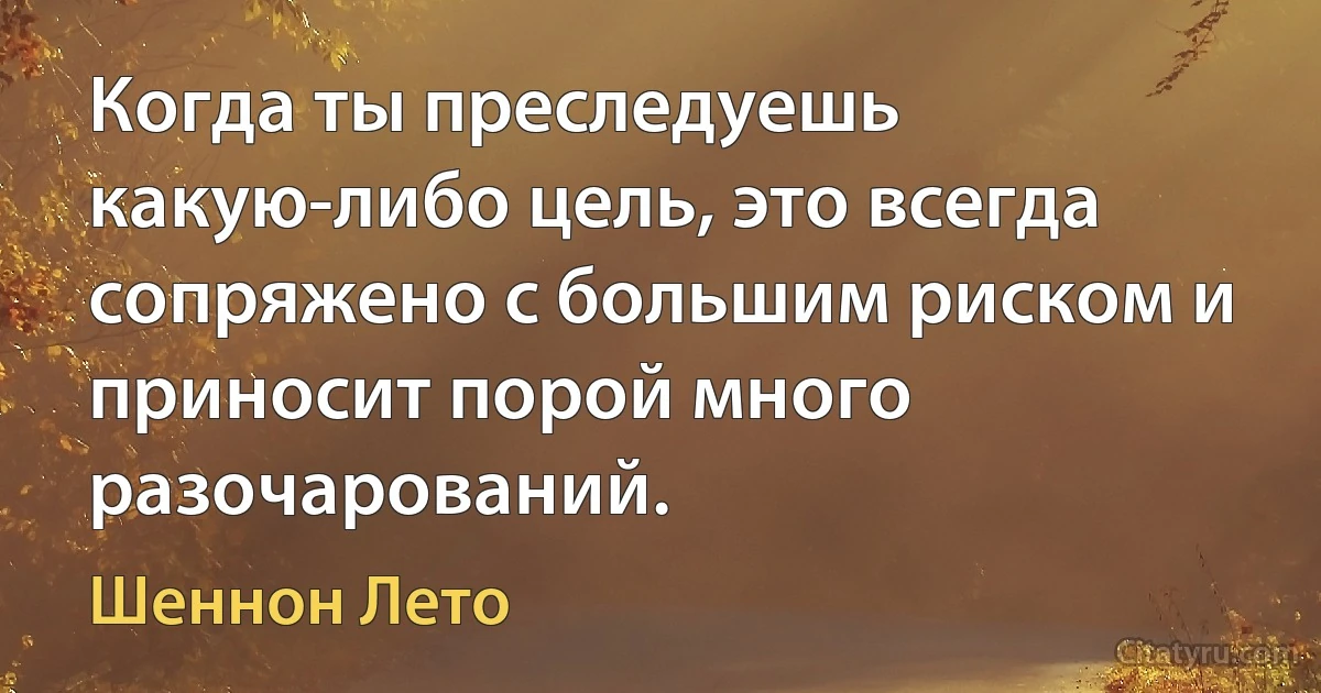 Когда ты преследуешь какую-либо цель, это всегда сопряжено с большим риском и приносит порой много разочарований. (Шеннон Лето)