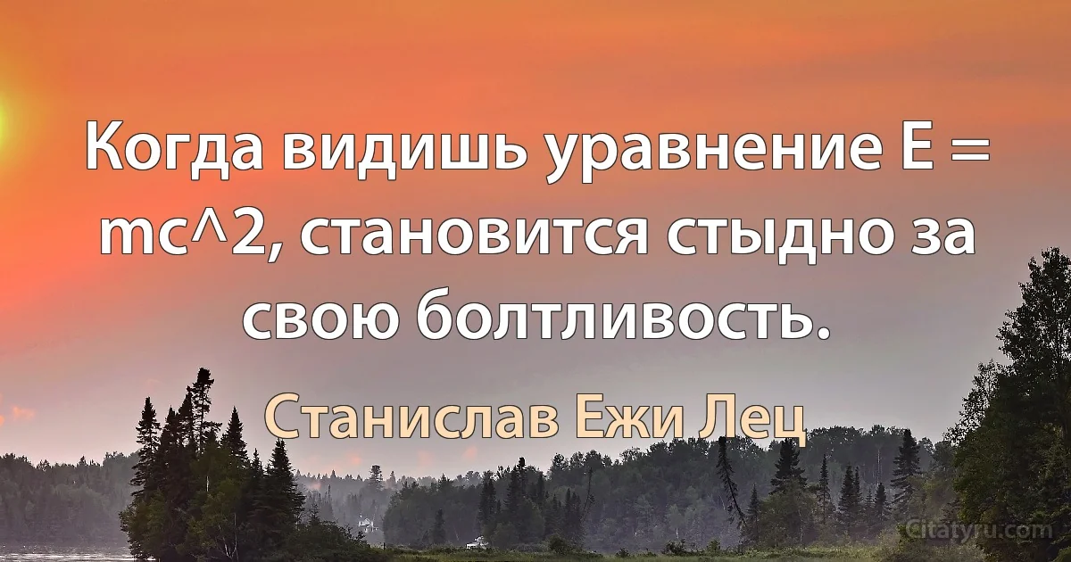 Когда видишь уравнение Е = mс^2, становится стыдно за свою болтливость. (Станислав Ежи Лец)