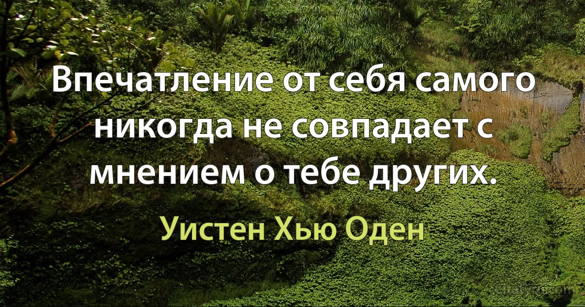 Впечатление от себя самого никогда не совпадает с мнением о тебе других. (Уистен Хью Оден)