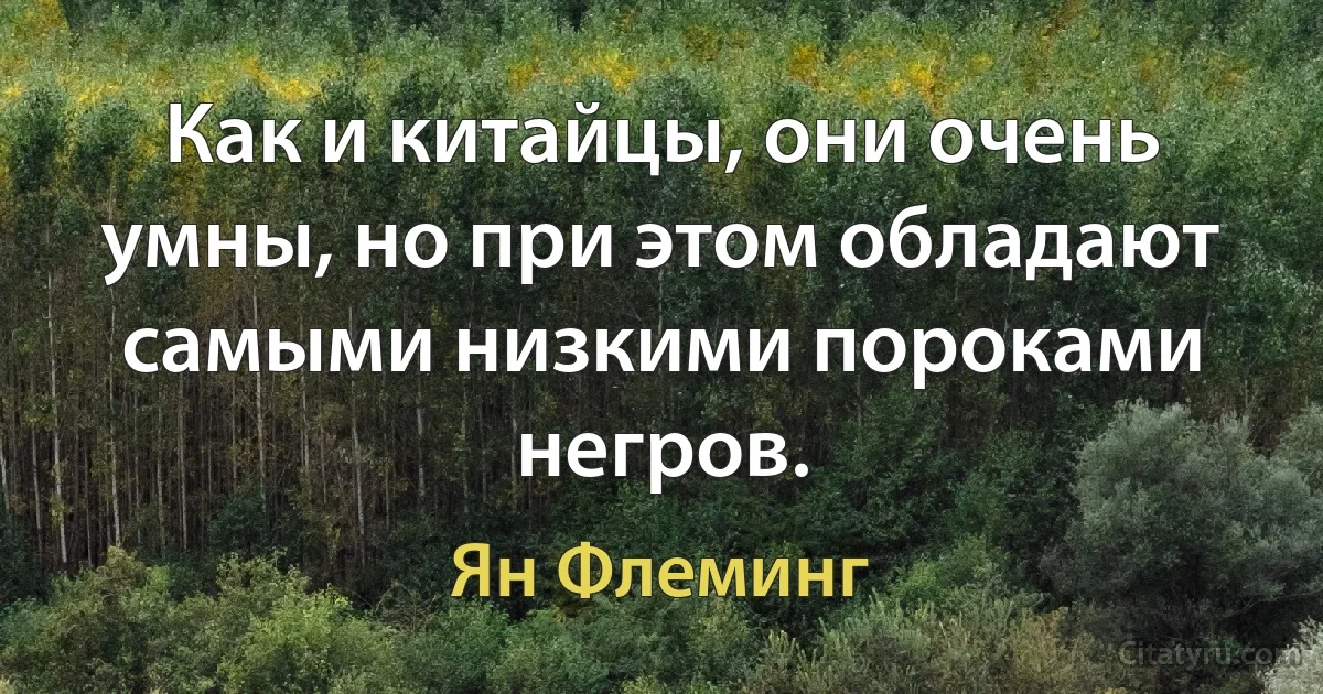 Как и китайцы, они очень умны, но при этом обладают самыми низкими пороками негров. (Ян Флеминг)