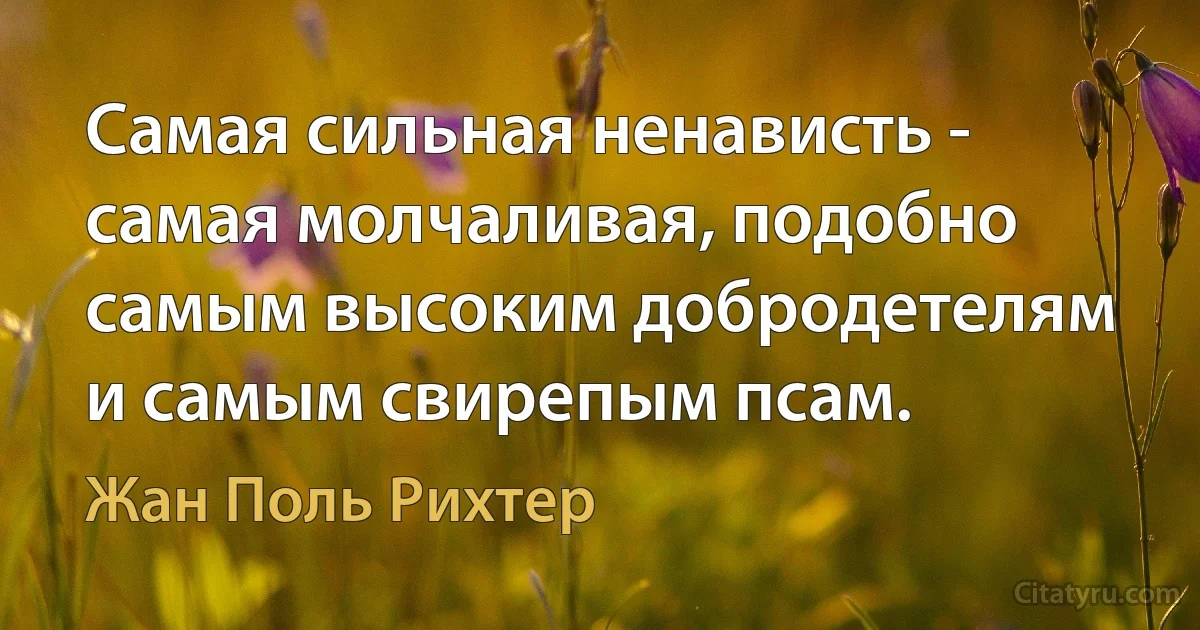 Самая сильная ненависть - самая молчаливая, подобно самым высоким добродетелям и самым свирепым псам. (Жан Поль Рихтер)