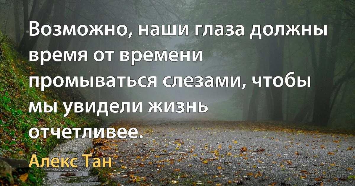 Возможно, наши глаза должны время от времени промываться слезами, чтобы мы увидели жизнь отчетливее. (Алекс Тан)